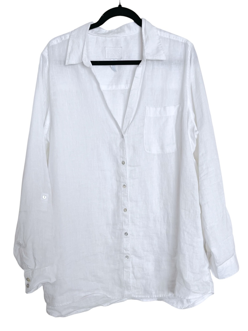 Sigrid Olsen 100% Linen Collared Button Down Shirt White XL